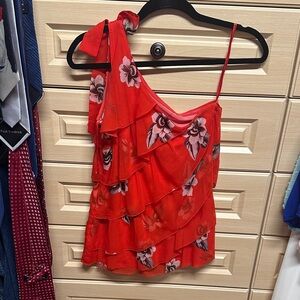 Floral Red Ruffle Top